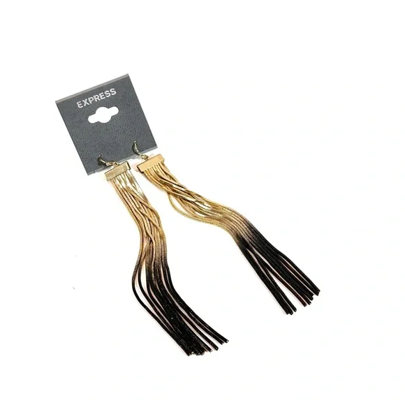 EXPRESS Ombre Fringe Gold & Black Tassle Earrings NWT - Picture 3 of 6